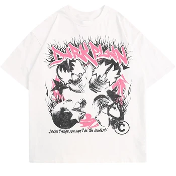 Hip Hop Homens Tshirt Y2K Grunge Vintage Crânio de Esqueleto de Impressão Punk Gótico T-Shirt Streewear Harajuku Solta de Manga Curta, Camisetas