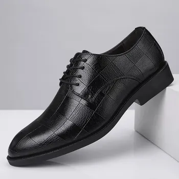 Homens Sapatos de Couro Novo de Negócios de Moda do Vestido de Sapatos de homem Apontado Sola Macia Macia Superior Sapatos de Couro de Moda de Sapatos de homem