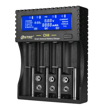 HTRC AA AAA Carregador de Bateria 18650 Display LCD 4 Slots Inteligente Carregador de bateria Li-ion de Vida de Ni-MH, Ni-CD 26650 6F22 16340 Baterias 9V