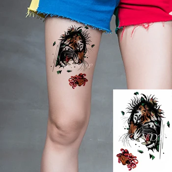 Impermeável da Etiqueta Temporária Tatuagem Rugido de Tigre, Leopardo Equinócio de Flor Falso Tatto Flash Tatoo no Braço de Arte para Mulheres, Homens