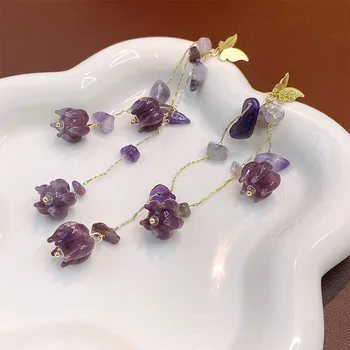 KAITIN Borboleta com Pedra Natural de Flores Mulheres Brincos Personalizados Longa Agulha de Prata de Borla Cair Brinco de Férias de Moda Estilo