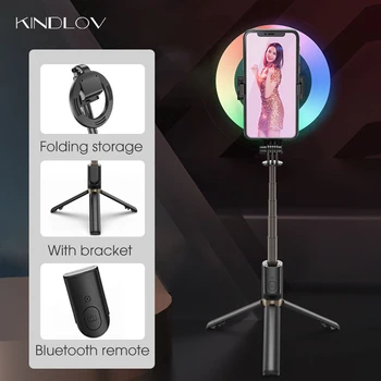KINDLOV Bluetooth Selfie Vara Luz de Preenchimento Com Tripé de área de Trabalho Leve Para o Smartphone da Lâmpada Para a Fotografia Profissional Kit de Maquiagem