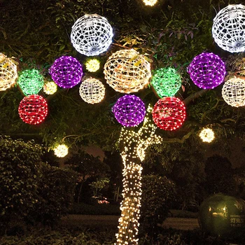 LED Luzes de corda Festão de Vime Bola de Árvore de Natal de Suspensão da Lâmpada Exterior do Jardim de Decoração de Rua da Luz da Grinalda de Noiva Decoração