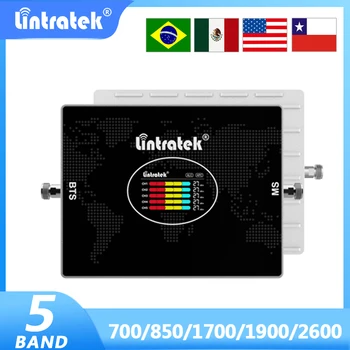 Lintratek 5 Bandas Celular Amplificador de 700 850 1700 1900 2600 MHz B28 B8 LTE 2G 3G 4G Impulsionador do Sinal do Telefone Móvel Reapeater