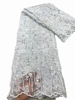 Luxo high-end Laço de tule Bordado em malha gaze Bolha bordados de contas, Africana sequin vestido de noiva tecido 5 metros