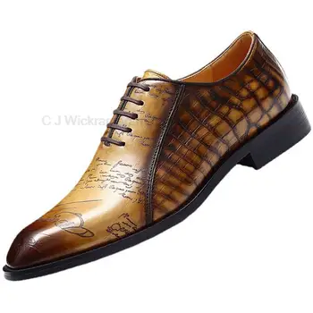 Luxo Mens Oxford Genuíno Sapatos De Couro Preto Marrom Escultura Sapatos Brogue Lace Vestido De Noiva Office Homens De Negócios Formal Sapatos