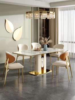 Luz de luxo rock conselho mesa de jantar retangular domésticos mesa de jantar mesa de jantar cadeira de combinação