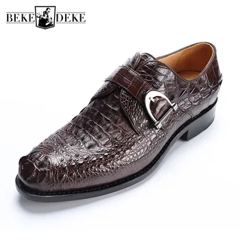 Marca Negócios Formais 100% Couro De Crocodilo Sapatos De Homens Clássicos Dedo Apontado Vestido Marrom Sapatos De Escritório Festa De Casamento De Calçado De Homem