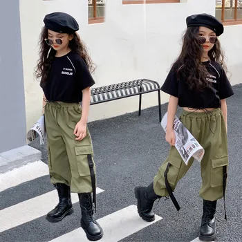 Menina Das Crianças Calças Cargo Adolescentes Elegante Streetwear Dança Jazee Hiphop Roupas 2023 Coreano Roupas De Menina