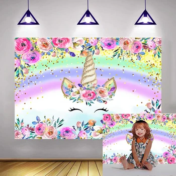 Menina Unicórnio Festa de Aniversário Faixa de Princesa Pônei Doce Decoração Floral arco-íris Fotografia pano de Fundo do Chuveiro de Bebê Cartazes 7x5ft