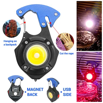 Mini LED COB Lanterna elétrica Recarregável Luz do Keychain do Auto-Defesa Magnético Lâmpada de Fenda Martelo Exterior Iluminação de Emergência