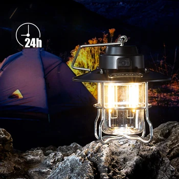 Mini Retro Lanterna de Campismo Haning Gancho Portátil Camping Led Luzes Ip65 Impermeável do Tipo-c de Carga para a Pesca da Noite de Acampamento