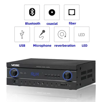 MJ-80 Bluetooth 5.0 420 (L)*2 2.0 Canal Estéreo hi-fi de AV em Casa na Fase de KARAOKE KTV Amplificador de Áudio Com USB de Fibra Coaxial Microfone