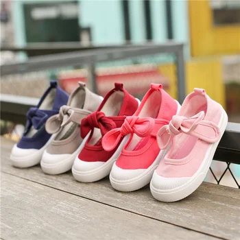 Moda infantil de Sapatos Crianças de Sapatos de Lona, Arco de Bebê Princesa Bonito Sapatos da Menina Sola Macia Sapatos Confortáveis