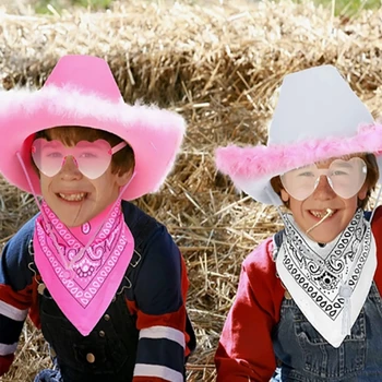 Mulheres de Chapéu de Cowboy Aba Larga Chapéu de Cowgirl Lenço Coração em forma de Óculos de sol Definir Festa de despedida de solteira Chapéus para Festa de casamento DXAA