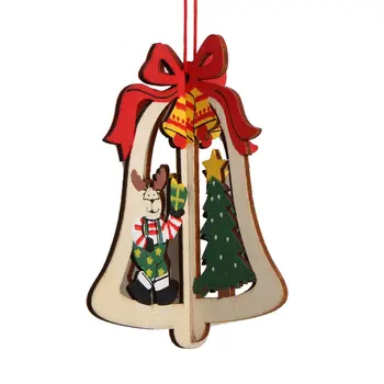 Natal de Madeira Pingente Santa Bell Árvore de Natal Ornamento de Suspensão Estrela de Natal, Enfeites de Árvore de Natal Decorações para o lar