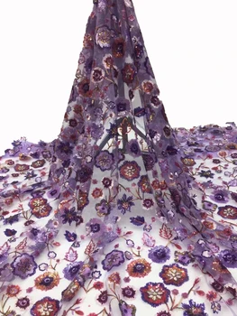 Nigéria novo multi-cor do bordado de lantejoulas, rendas high-end personalizado cheongsam vestidos de designer pista de tecido 5 metros