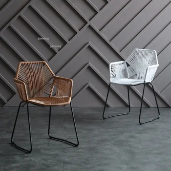 Nordic Cadeiras de Jantar de Vime para Exterior Varanda Quarto Café Poltrona Moderna e Simples, Restaurante, Dormitório Encosto da Cadeira de Lazer