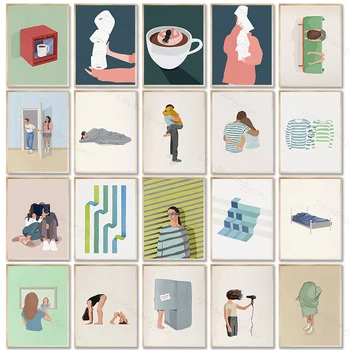 Nordic Cartaz e Imprime Imagens de Amor Romântico Abraçar Secador de Cabelo Menina Abstrato Arte de Parede Tela de Pintura para Decoração de Sala de estar