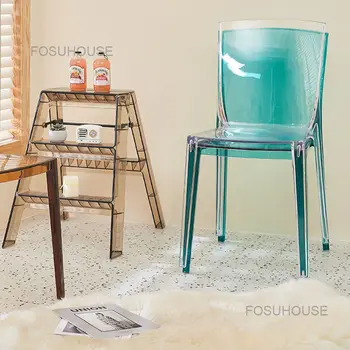 Nordic Recepção Quarto Poltronas Da Sala De Estar Criativo Cadeira De Plástico Móveis Domésticos De Volta Acrílico Transparente Cadeiras De Jantar