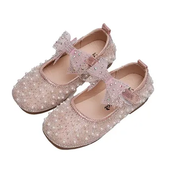 Nova Primavera, Outono Meninas Novas Única Princesa Sapatos Pérola Rasa para Crianças sapatilha de Criança do Bebê Bowknot Sapatos