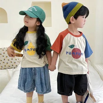 Nova Verão de Crianças T-shirt de Frutas Impresso de Manga Curta T de Meninos e Meninas Macio de Algodão Solto Tops