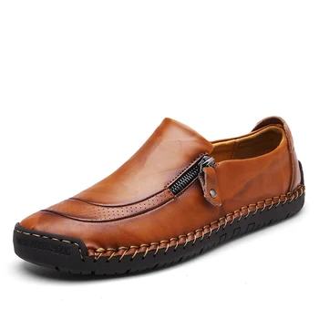 Novo tamanho grande 100% couro mens sapatos de couro de negócios de moda casuais sapatos de zíper lateral sapatos de mens sapatos vulcanizada sapatos