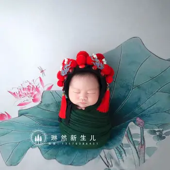 O Estilo Chinês De Pequim Ópera Chapéu De Fotografia De Recém-Nascido Adereços Artesanais Bebê Pompom Bonnet