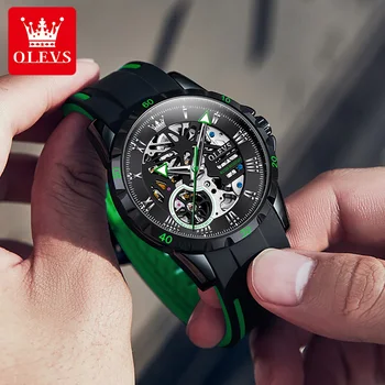 OLEVS 9918 Grande Dial de Relógios do Esporte Para Homens, à prova d'água Pulseira de Silicone Mecânico Automático Homens relógio de Pulso Luminoso