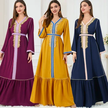 Outono Marrocos Vestido Das Mulheres Muçulmanas Abaya Índia Abayas Dubai, Turquia Islã Noite Vestidos De Festa Kaftan Manto Longue Bordado