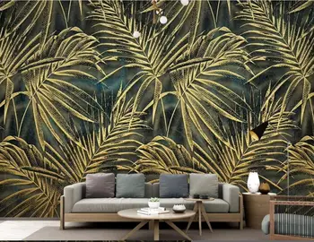 papel de pared papel de parede Moderno e simples de ouro alívio de plantas tropicais, folha de Quarto, sala de estar de plano de fundo de parede papel de parede