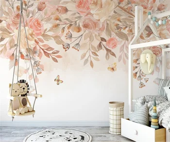 Personalizado modernos pintados a mão nórdicos elegante flor borboleta sala de estar, quarto de fundo, papel de parede, papel de parede 3d