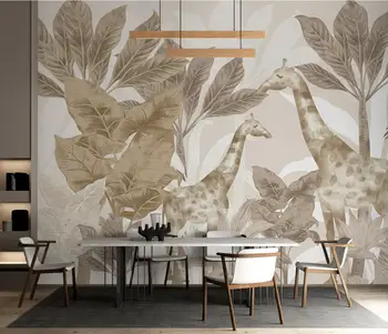 Personalizado, papel de parede 3d Nórdicos planta tropical girafa adesivos de parede decoração de fundo 3D sala de estar de plano de fundo de papel de parede