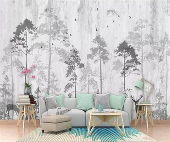 Personalizados em 3D papel de Parede preto e branco Nórdico pintados à mão fantasy forest elk PLANO de fundo de parede decoração da casa do papel de Parede