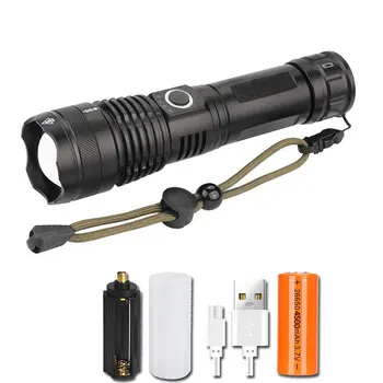 Poderoso XHP70 Lanterna LED 5 Modos de USB Recarregável Zoom Tocha Lanterna 26650 Bateria de Acampamento ao ar livre Luz de Emergência