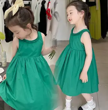 Roupas de crianças Verde Meninas de Vestido Princesa Doce Verde sem Mangas Vestido de noiva, Vestido para Crianças