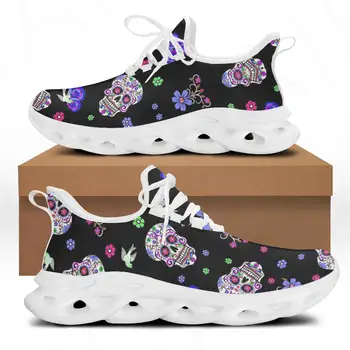 Senhoras Sapatos Gótico de Açúcar Caveira e Flor de Impressão Mulheres Leve Laço na Plataforma de Tênis Conforto Zapatillas
