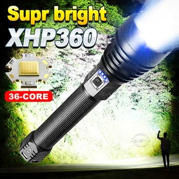 Super 36 Núcleo de LED XHP360 de Alta Potência Led Lanterna elétrica Recarregável Tática Flash de Luz 8000LM Lanterna de Acampamento, Lanterna de Mão