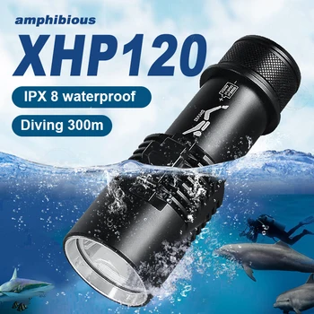 Super XHP120 Profissional de Mergulho Lanterna 300m Subaquática Mergulho Tocha IPX8 Impermeável Poderoso Mergulho Luz 26650 Bateria
