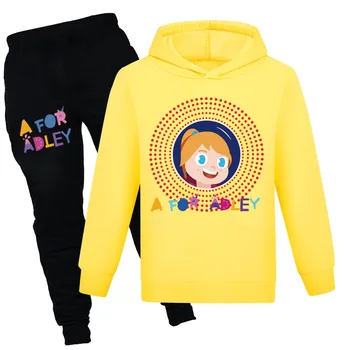 Um para Adley Crianças Conjunto de Roupas de Primavera, do Outono de Bebê, Roupas de Menina Ternos Impresso Hoodies T-shirts+Calças de 2 Peças de Streetwear Criança