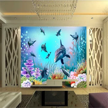 Underwater World Dolphin PLANO de Fundo, Papéis de Parede Decoração Pintura de Decoração de Sala de estar Mural de papel de Parede Papel De Parede