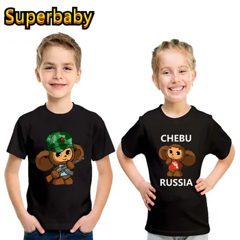Venda Quente Cheburashka Russo Cartoon Impressão Tshirt De Crianças Engraçadas De Bebê Meninos Meninas Rapazes Raparigas Roupas De Verão Para Crianças De Algodão De Manga Curta T-Shirt