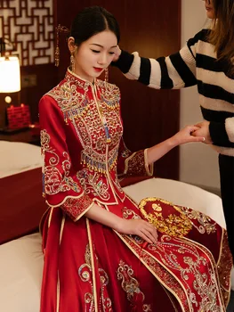 Vintage Elegante Oriental Noiva Traje Tradicional De Estilo Chinês, Lantejoulas Beading Borlas Vestido De Casamento Cerimônia De Brinde Roupas