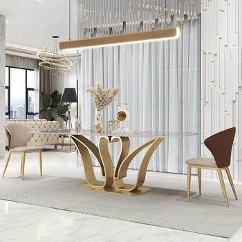 Vivenda de luxo, Sala de Jantar Swan Forma Retangular Ilha da Tabela de 1,8 m E 6 Cadeiras Conjunto de Ouro de Design Criativo de Mármore FurnitureCD