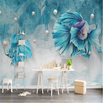 wellyu azul Escuro abstratos linhas de pavão jóias de fundo de parede personalizados grande afresco de seda, de pano de seda ambientais papel de parede