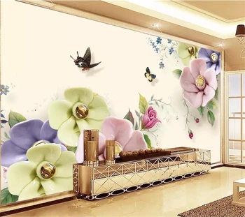 wellyu papel de parede Personalizado papel de parede 3d foto murais pálido borboleta branca flores de jóias sala de estar de plano de fundo do papel de parede