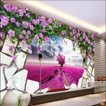 wellyu Personalizado em grande escala murais fantasia de lavanda, flor amarela rosa roxo PLANO de fundo de parede não tecido papel de parede