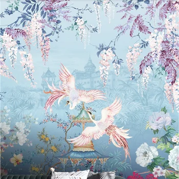 wellyu Personalizados, papel de parede 3d em HD, pintados à mão, de flores e de aves, pintura a óleo de fundo de sala de estar, quarto papel de parede de fundo